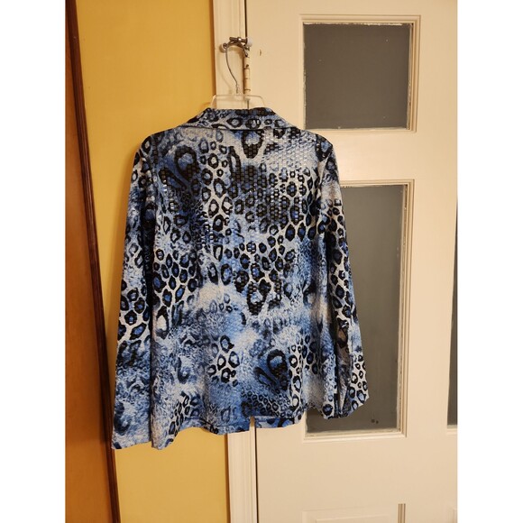 Exclusively Misook Blue Leopard-Print Zip-Up Jacket Size XS - Picture 7 of 7